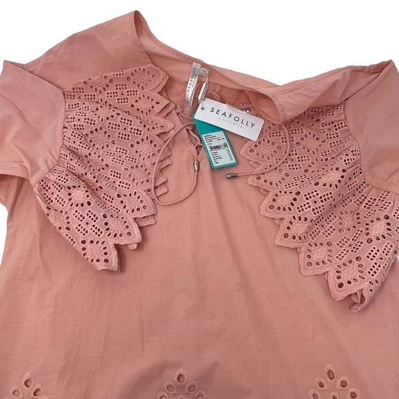 NEW Seafolly Dawn To Dusk Broderie Cover Up Dress Soft Pink XS NWT Eyelet Lace - Picture 12 of 14